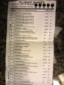 Bruery Tasting Sheet