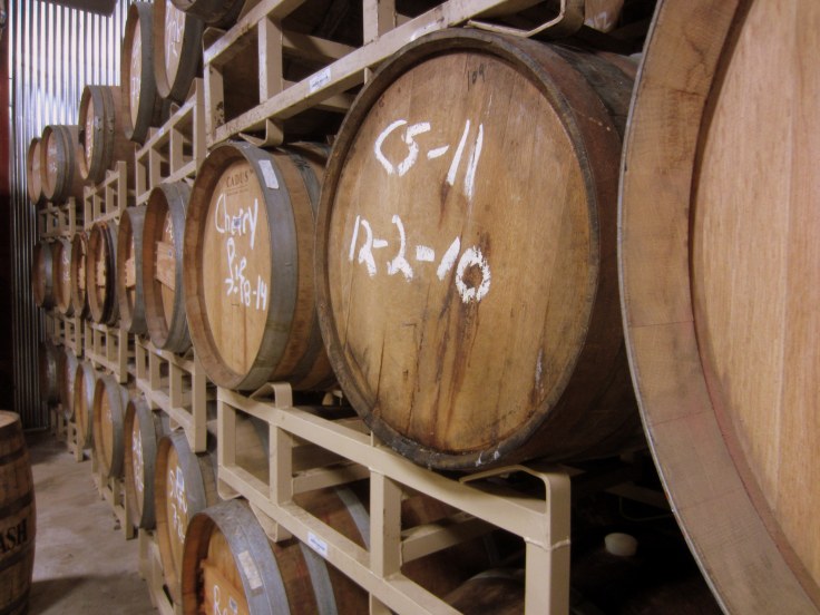 A few of the barrels used for aging beer.