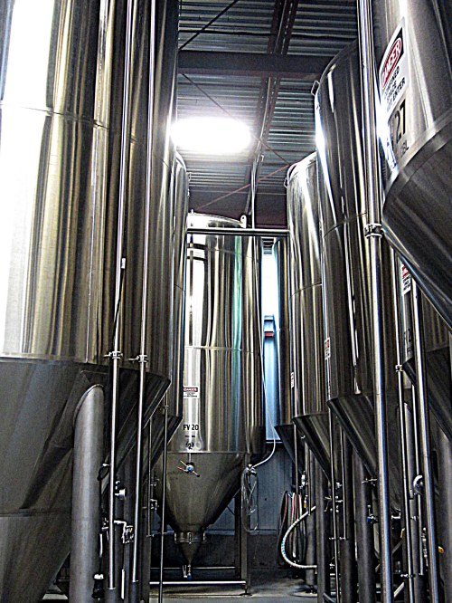 Stainless steel fermentation tanks at Allagash.