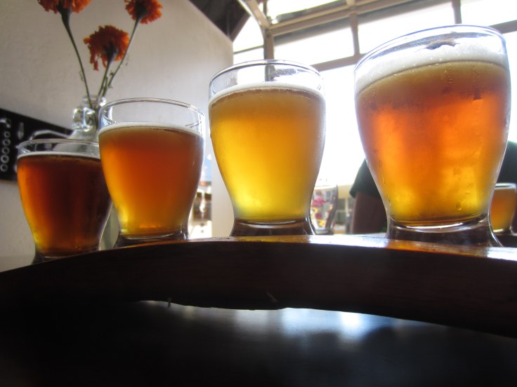 My tasting flight at Telegraph Brewing.