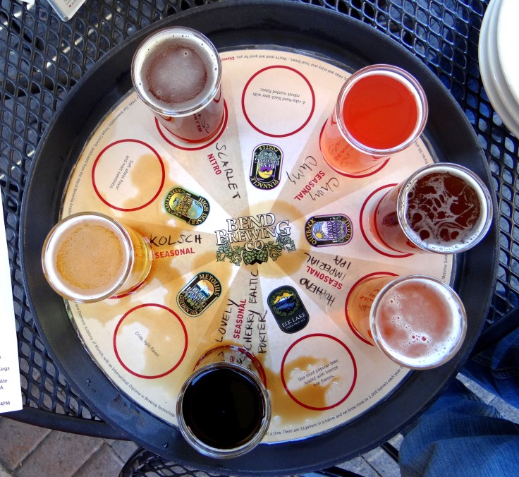 The tasting flight at Bend Brewing Co offers a rainbow of colors.