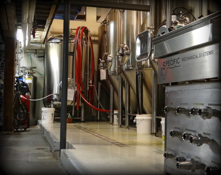 The 15 BBL brewkit at Wolf's Ridge as seen from the basement.