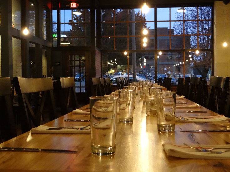 The restaurant at Wolf's Ridge as the sun sets on a brisk November day.