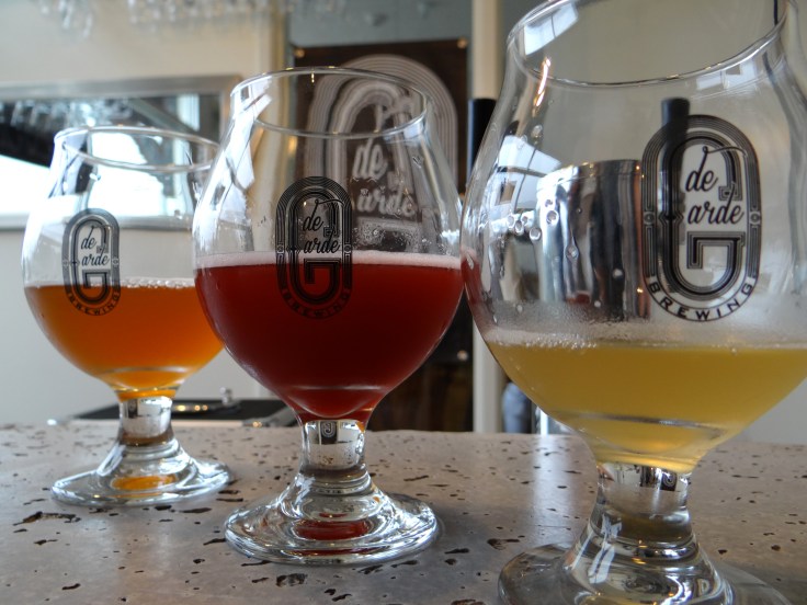 The beers of de Garde, from left to right Herbes Houblon, Marion Bu, and Bu Weiss.