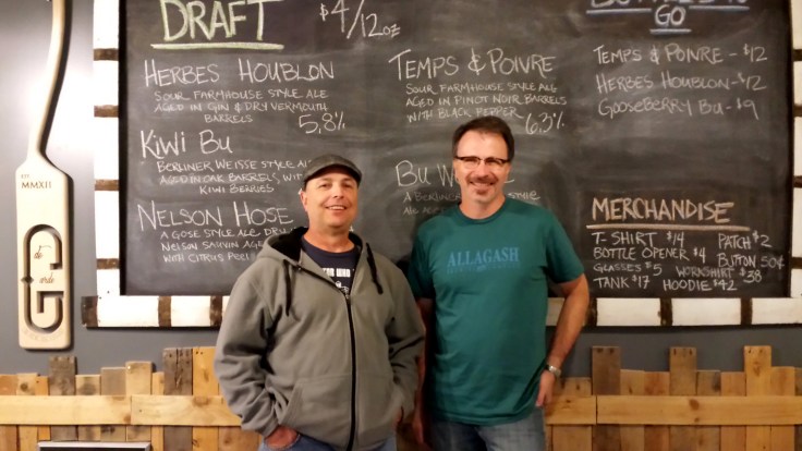 Scott (left), yours truly (right) and most importantly the menu board at de Garde.
