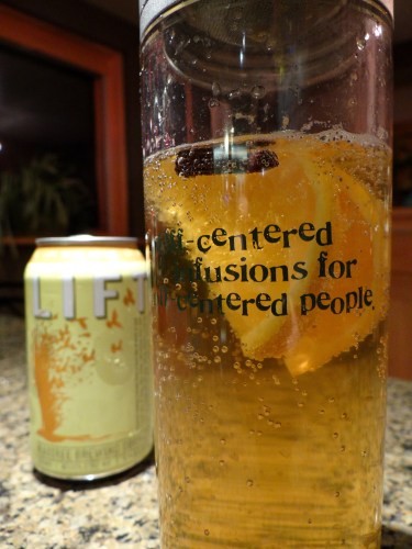 The dark rectangle near the top of the liquid is the vanilla bean.