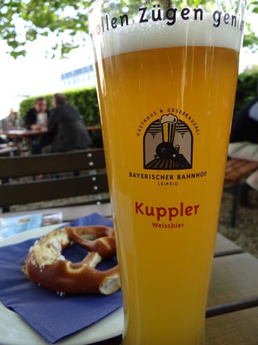 The gose and pretzel at Bayerischer Bahnhof.