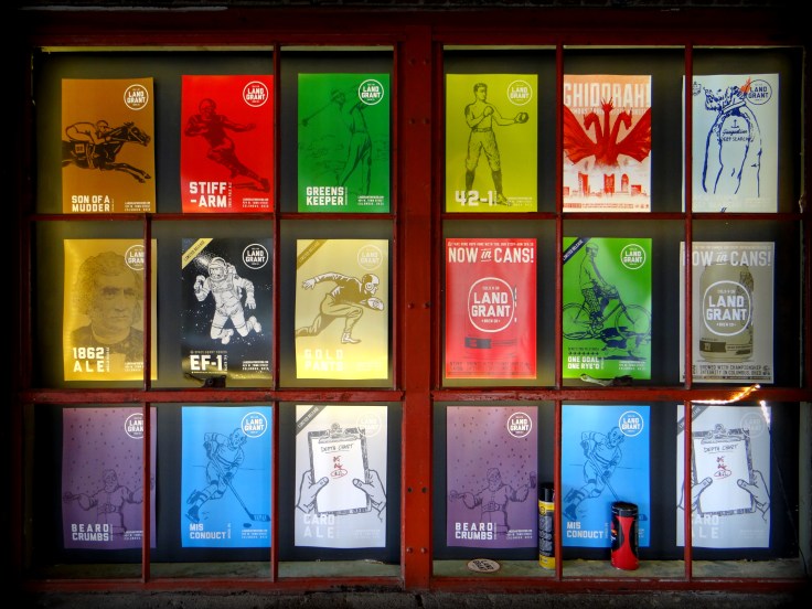 The beers of Land Grant as displayed in the taproom.