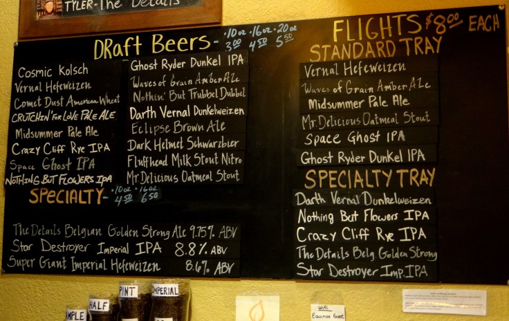 The extensive beer menu at Equinox Brewing