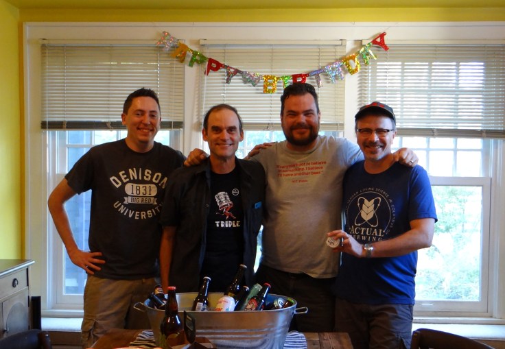 Every day is like your birthday when you're drinking Zombie Dust and Humulus Nimbus. Left to right the tasting panel: Kyle, Ted, Chris, and yours truly.